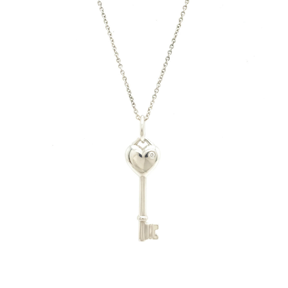 TIFFANYCo Tiffany Heart Key Pendant Necklace Silver Rhinestone